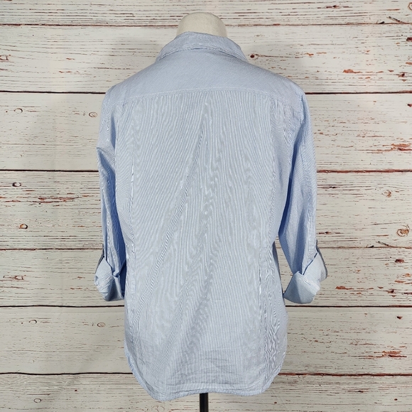 Tommy Hilfiger Women’s Cotton Pinstripe Button Down Shirt Blue Size Xl - Picture 7 of 10